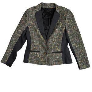 Trina Turk Tweed Blazer Tailored Workwear Academia Jacket Green Plaid 10 Large